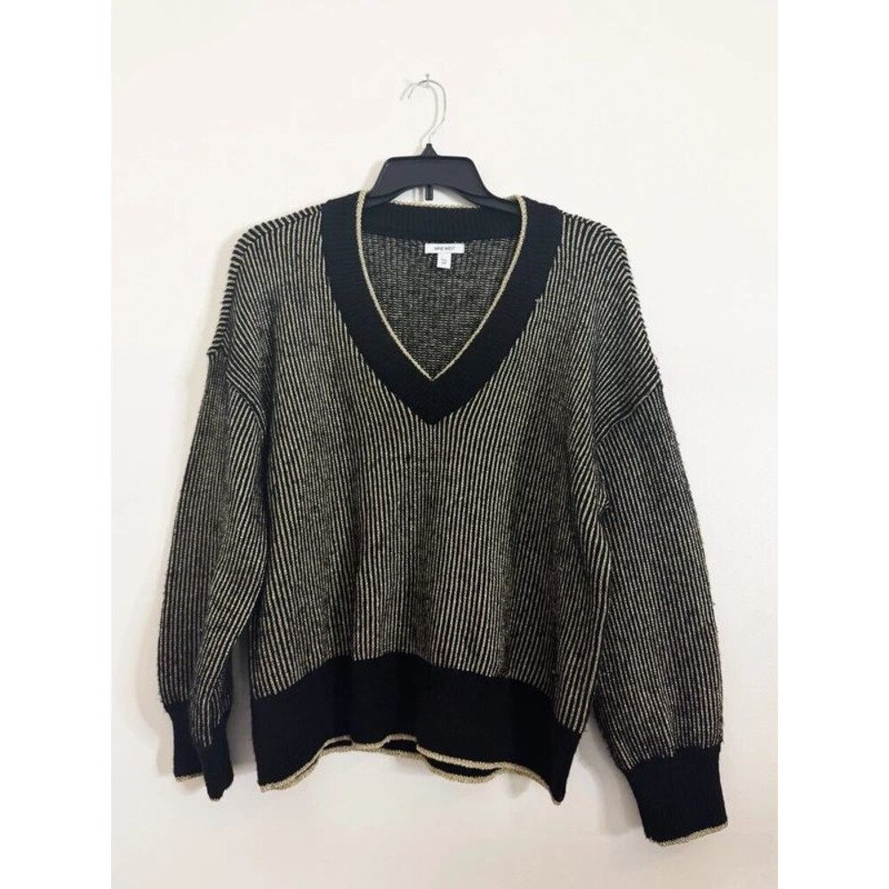 Nine West Women’s Black & Gold Metallic V-Neck Sweater Size XXL